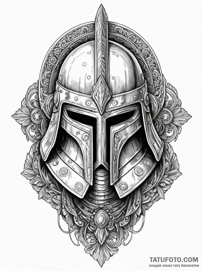 Pretorian guard's helmet, ornate and intimida... - эскиз тату (№1752530172_0, 14.07.2025 21:56) — Tatufoto.com