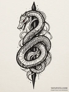 Ivory serpent around obsidian blade, tattoo d... - эскиз тату (№1752530257_0, 14.07.2025 21:57) — Tatufoto.com