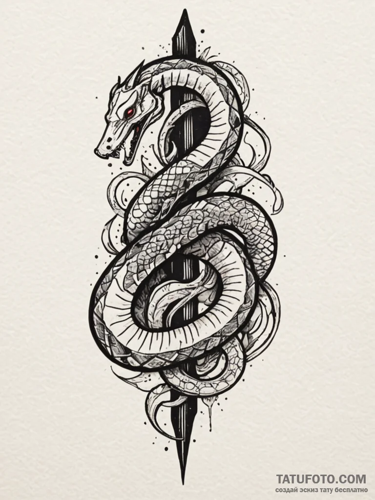 Ivory serpent around obsidian blade, tattoo d... - эскиз тату (№1752530257_0, 14.07.2025 21:57) — Tatufoto.com