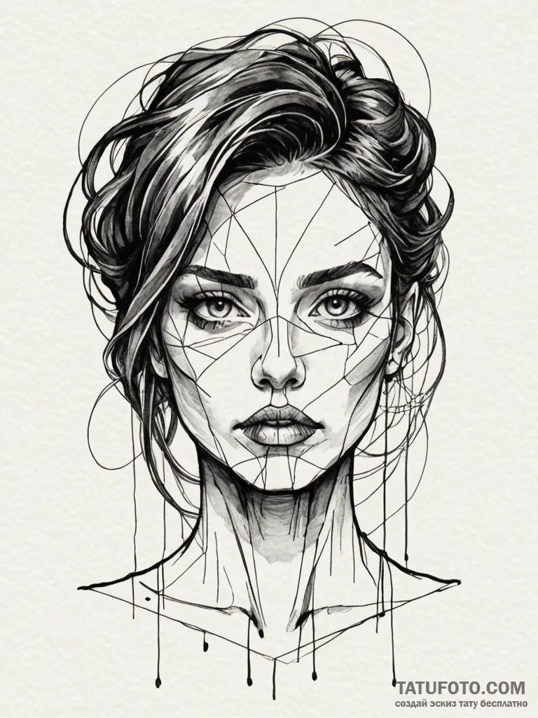 Glitch art portrait, artistic tattoo sketch,... - эскиз тату (№1752530599_0, 14.07.2025 22:03) — Tatufoto.com