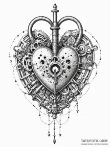 Gear-filled heart with a key in its center, t... - эскиз тату (№1752530685_0, 14.07.2025 22:04) — Tatufoto.com