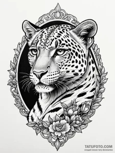 Leopard resting beneath crimson sky, tattoo f... - эскиз тату (№1752530770_0, 14.07.2025 22:06) — Tatufoto.com