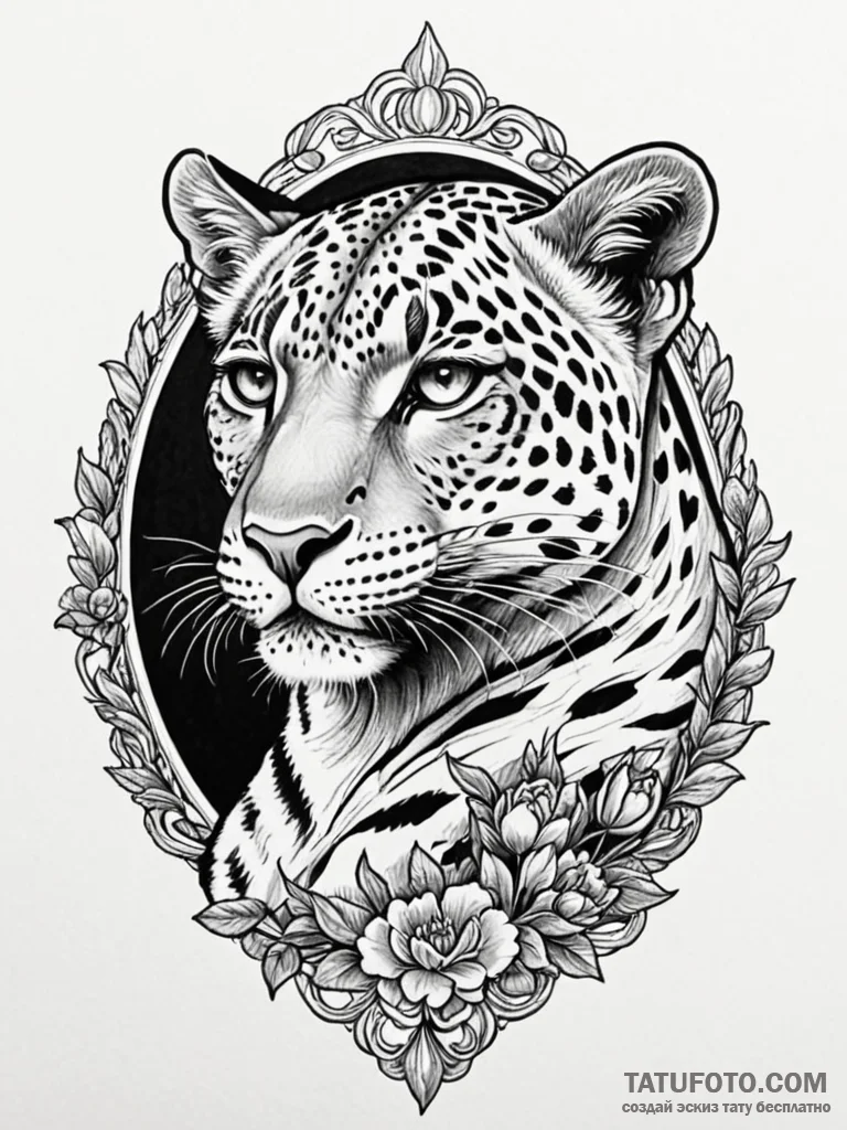 Leopard resting beneath crimson sky, tattoo f... - эскиз тату (№1752530770_0, 14.07.2025 22:06) — Tatufoto.com