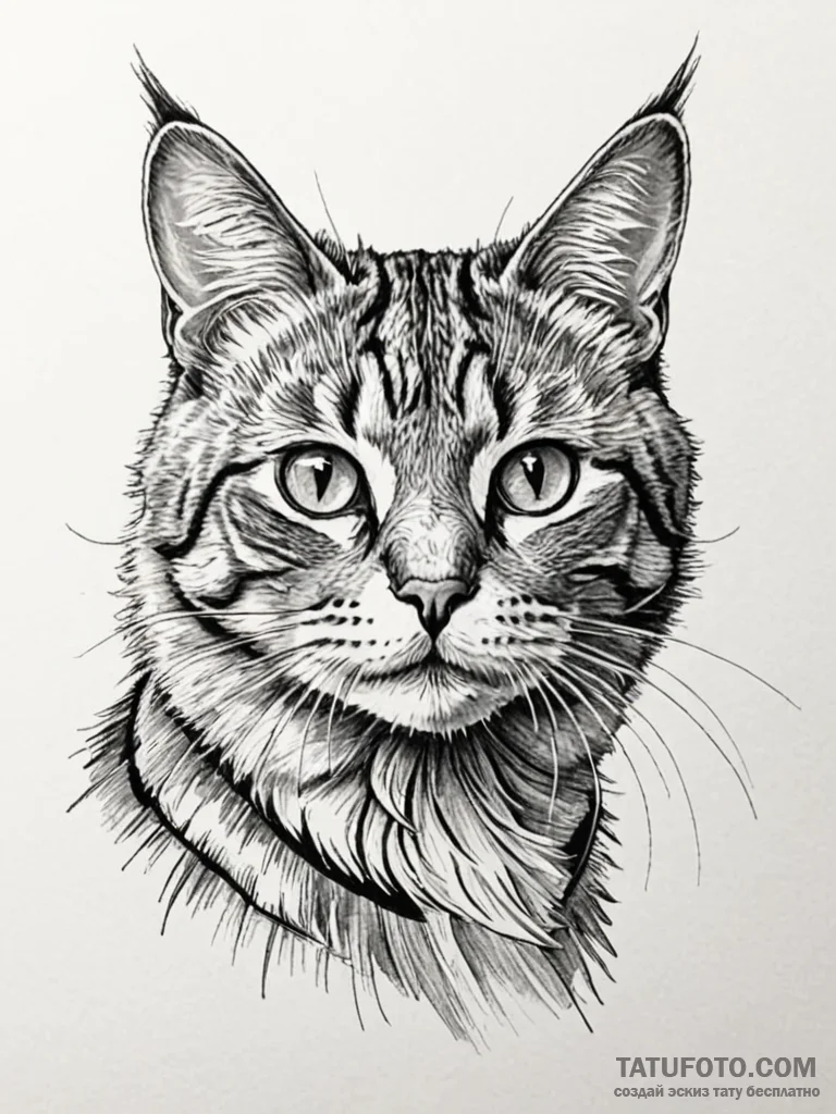 Cat, artistic tattoo sketch, on a clean white... - эскиз тату (№1752530855_0, 14.07.2025 22:07) — Tatufoto.com