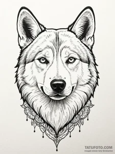 Husky, tattoo line art, aesthetically pleasin... - эскиз тату (№1752531108_0, 14.07.2025 22:11) — Tatufoto.com