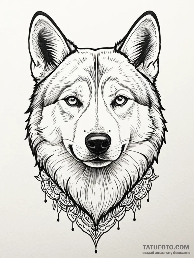 Husky, tattoo line art, aesthetically pleasin... - эскиз тату (№1752531108_0, 14.07.2025 22:11) — Tatufoto.com