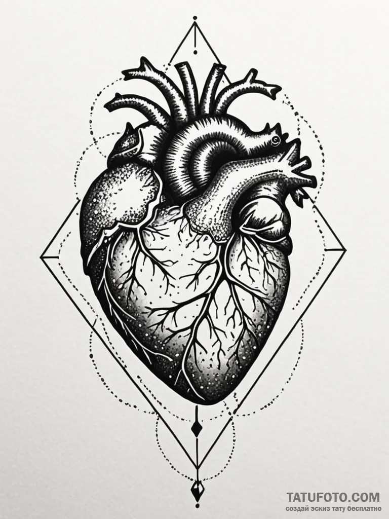 Anatomical heart encased in a crystal geode,… — эскиз тату (№1752531364_0, 14.07.2025 22:16) — Tatufoto.com