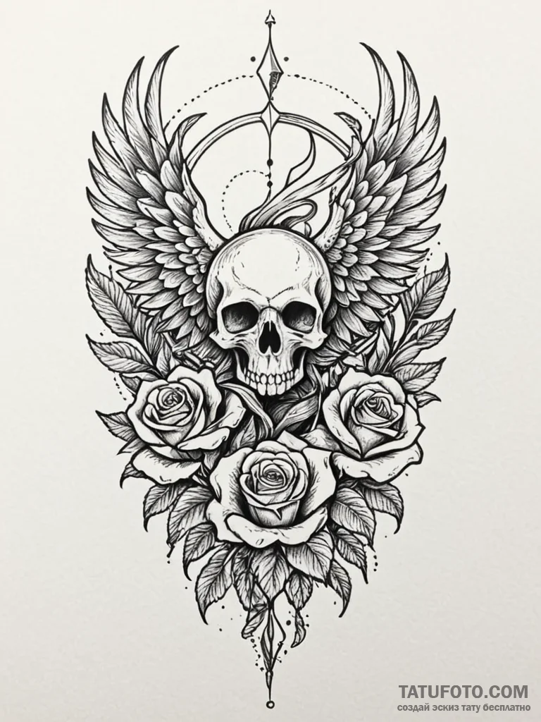 Bone phoenix in skeletal form, tattoo flash s... - эскиз тату (№1752531449_0, 14.07.2025 22:17) — Tatufoto.com