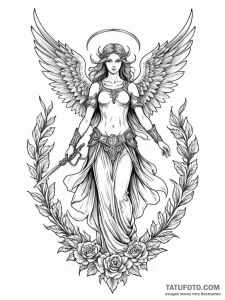 Angel warrior standing over battlefield, arti... - эскиз тату (№1752531705_0, 14.07.2025 22:21) — Tatufoto.com