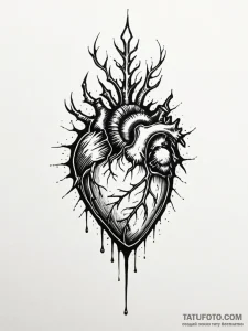 Jagged heart beneath bone spire, tattoo flash... - эскиз тату (№1752531790_0, 14.07.2025 22:23) — Tatufoto.com