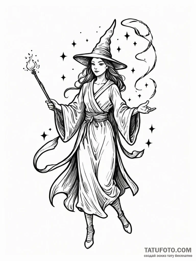 Magic wand casting a spell - эскиз тату (№1752532046_0, 14.07.2025 22:27) — Tatufoto.com