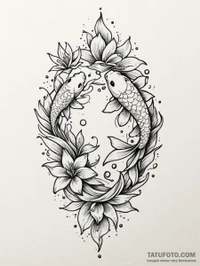 Orange koi circling lily pond, tattoo line ar... - эскиз тату (№1752532301_0, 14.07.2025 22:31) — Tatufoto.com