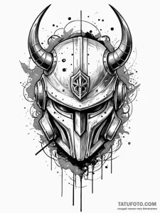 A detailed battle helmet with ancient symbols... - эскиз тату (№1752532386_0, 14.07.2025 22:33) — Tatufoto.com
