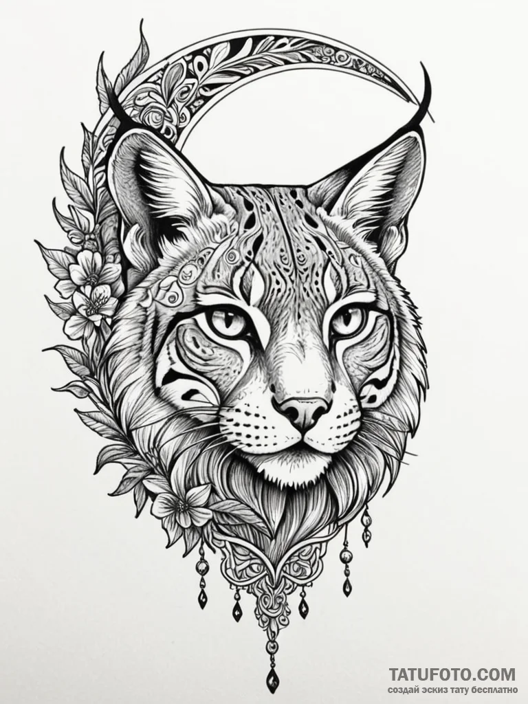 Lynx claws beneath crescent moon, artistic ta... - эскиз тату (№1752532641_0, 14.07.2025 22:37) — Tatufoto.com