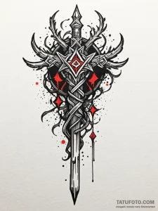 Oak staff crowned with runes, ink illustratio... - эскиз тату (№1752532896_0, 14.07.2025 22:41) — Tatufoto.com