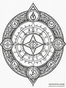 Alchemy circle with glowing runes, tattoo ske... - эскиз тату (№1752532982_0, 14.07.2025 22:43) — Tatufoto.com