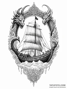 Viking longship with a dragon figurehead sail... - эскиз тату (№1752533325_0, 14.07.2025 22:48) — Tatufoto.com