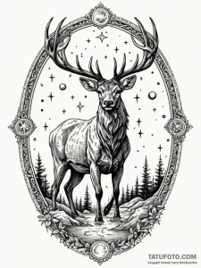 Angelic stag stepping through celestial pool,... - эскиз тату (№1752533410_0, 14.07.2025 22:50) — Tatufoto.com