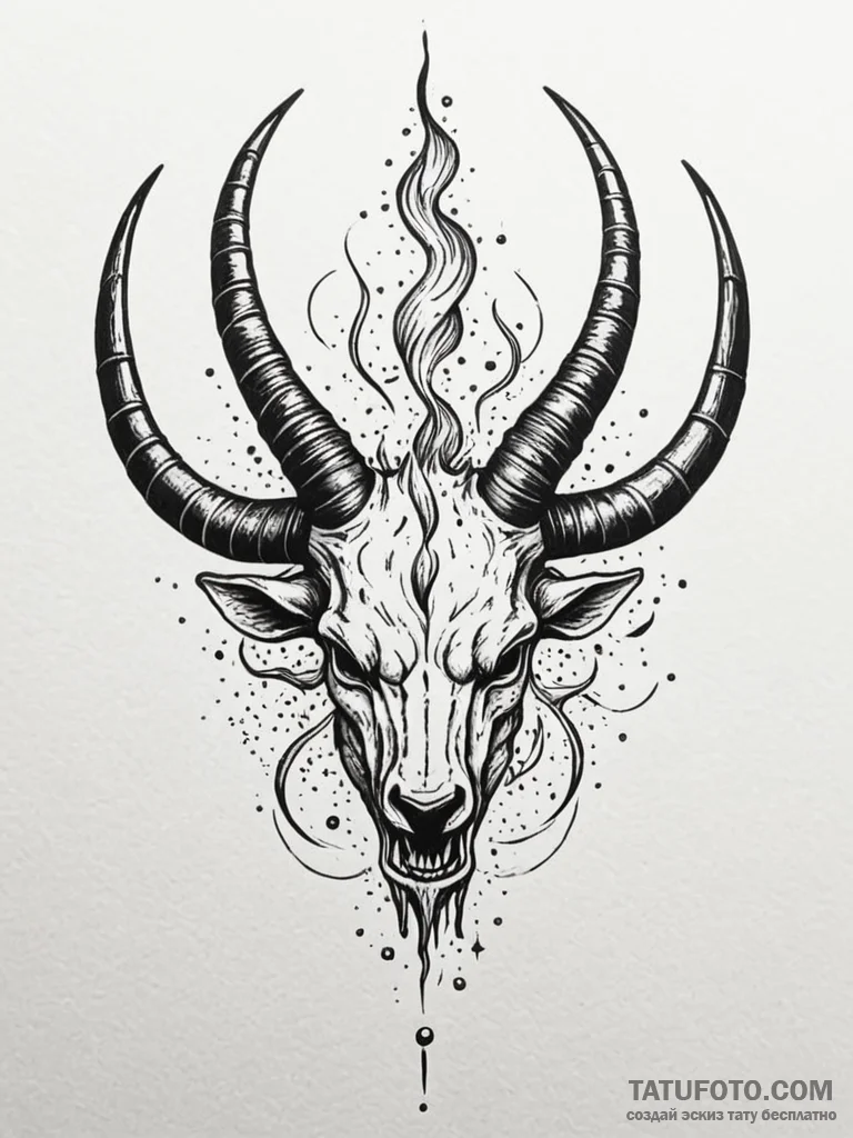 Horned relic devouring celestial flame, tatto... - эскиз тату (№1752533751_0, 14.07.2025 22:55) — Tatufoto.com