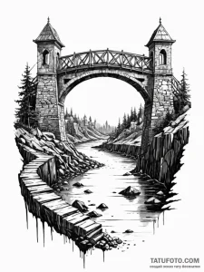 A detailed broken bridge over abyss, dangerou... - эскиз тату (№1752533924_0, 14.07.2025 22:58) — Tatufoto.com