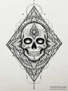 Shattered mask beneath bone spire, tattoo fla... - эскиз тату (№1752534009_0, 14.07.2025 23:00) — Tatufoto.com