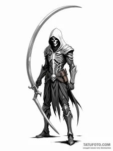 Reaper's scythe leaning against a wall - эскиз тату (№1752534179_0, 14.07.2025 23:02) — Tatufoto.com