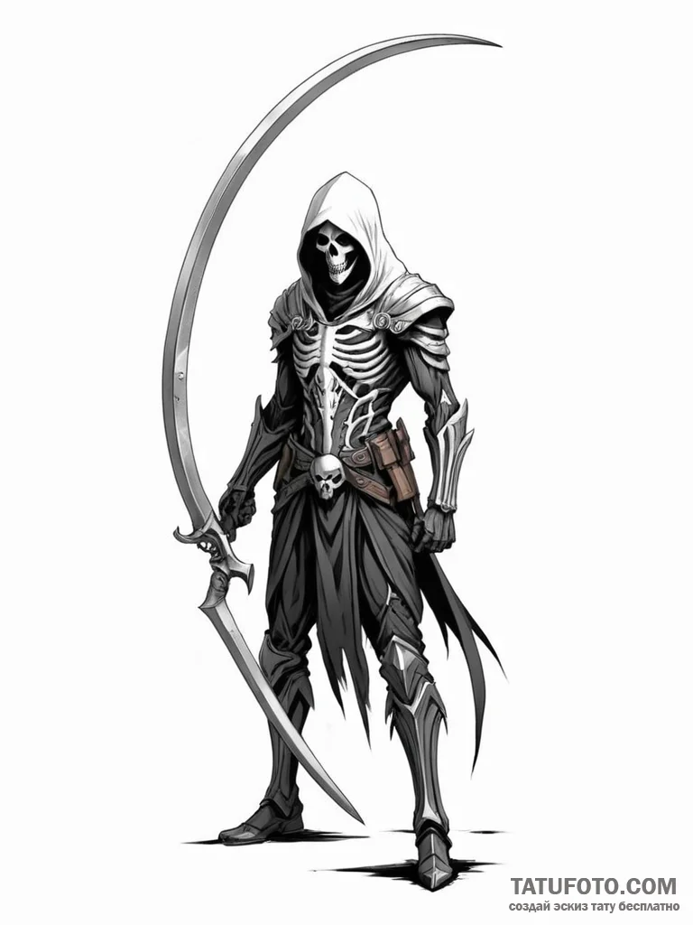 Reaper's scythe leaning against a wall - эскиз тату (№1752534179_0, 14.07.2025 23:02) — Tatufoto.com