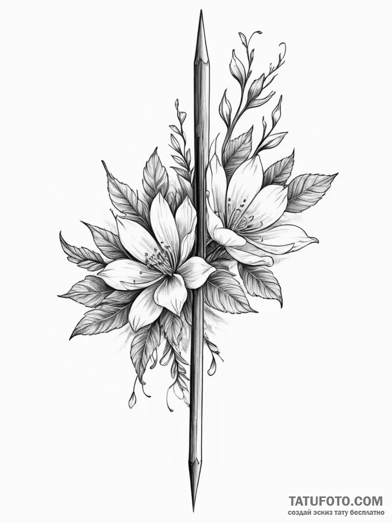 Relic spear beneath spectral bloom, artistic... - эскиз тату (№1752534263_0, 14.07.2025 23:04) — Tatufoto.com