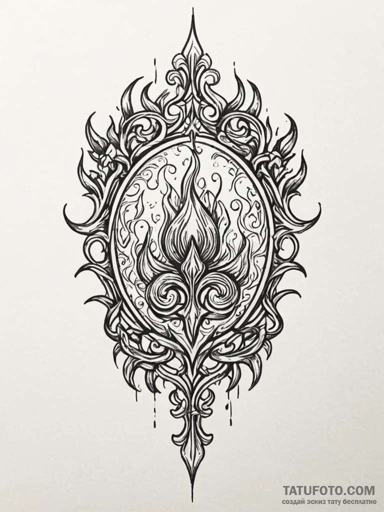 Iron gates crowned with flame, tattoo sketch... - эскиз тату (№1752534605_0, 14.07.2025 23:10) — Tatufoto.com