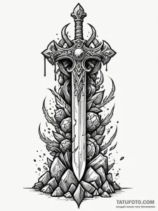 Orcish sword embedded in stone, ink illustrat... - эскиз тату (№1752534690_0, 14.07.2025 23:11) — Tatufoto.com