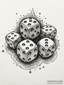Onyx dice rolling in spectral pool, ink illus... - эскиз тату (№1752534775_0, 14.07.2025 23:12) — Tatufoto.com