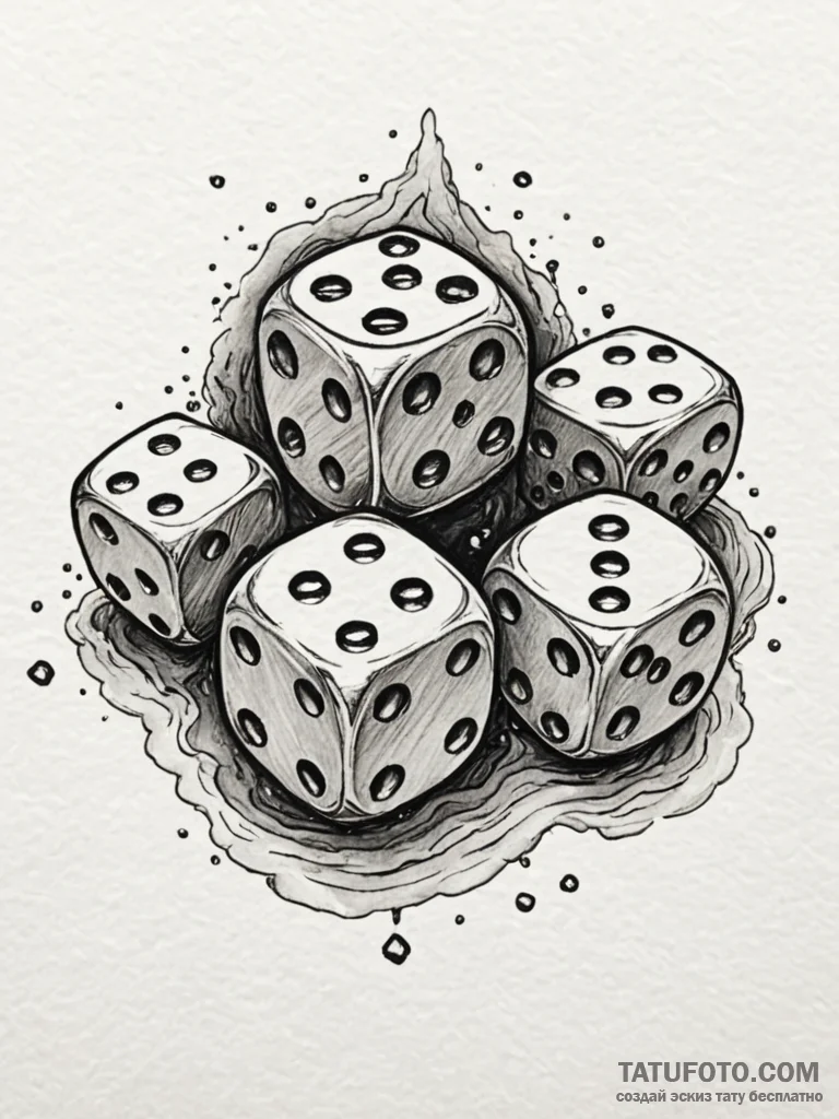 Onyx dice rolling in spectral pool, ink illus... - эскиз тату (№1752534775_0, 14.07.2025 23:12) — Tatufoto.com