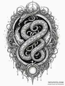 Nebula serpent circling bone gate, concept ar... - эскиз тату (№1752534861_0, 14.07.2025 23:14) — Tatufoto.com