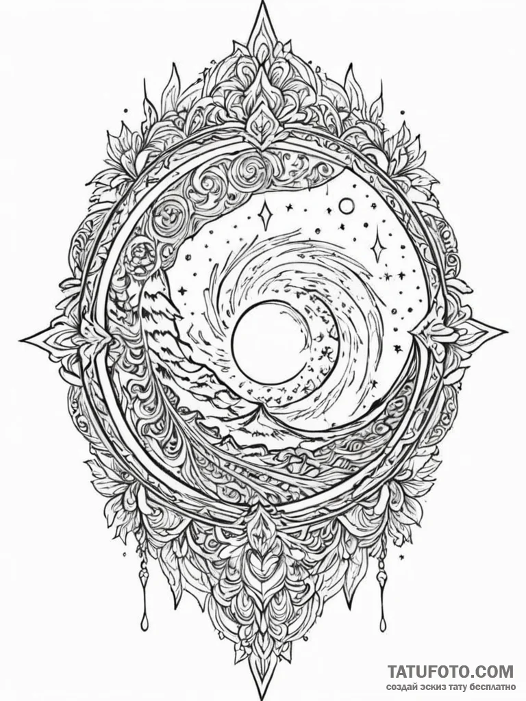 Ice banner beneath celestial storm, tattoo dr... - эскиз тату (№1752535031_0, 14.07.2025 23:17) — Tatufoto.com