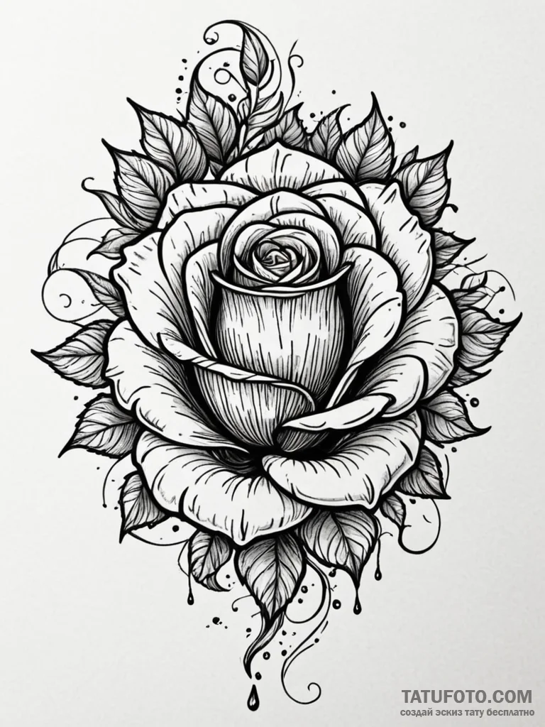 Abyssal rose with blood tears, ink illustrati... - эскиз тату (№1752535205_0, 14.07.2025 23:20) — Tatufoto.com