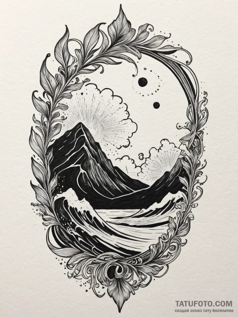 Black sands swirling with spirits, ink illust... - эскиз тату (№1752535290_0, 14.07.2025 23:21) — Tatufoto.com