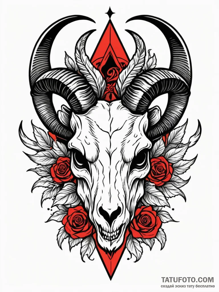Goat skull, tattoo flash sheet design, black... - эскиз тату (№1752535631_0, 14.07.2025 23:27) — Tatufoto.com