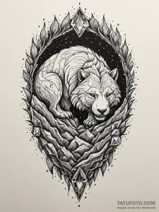 Crystal cavern with a sleeping beast inside,... - эскиз тату (№1752535802_0, 14.07.2025 23:30) — Tatufoto.com