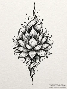 Torch flame beneath celestial bloom, ink illu... - эскиз тату (№1752535887_0, 14.07.2025 23:31) — Tatufoto.com