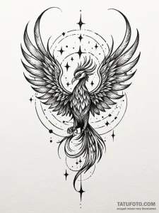Astral phoenix dissolving into stars, tattoo... - эскиз тату (№1752536312_0, 14.07.2025 23:38) — Tatufoto.com
