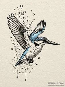 Kingfisher diving into black river, tattoo dr... - эскиз тату (№1752536826_0, 14.07.2025 23:47) — Tatufoto.com