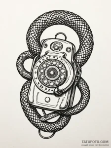 A telephone with its cord turning into a snak... - эскиз тату (№1752536912_0, 14.07.2025 23:48) — Tatufoto.com