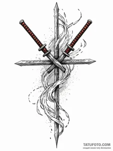 Katana entwined with spirit flame, concept ar... - эскиз тату (№1752536996_0, 14.07.2025 23:49) — Tatufoto.com