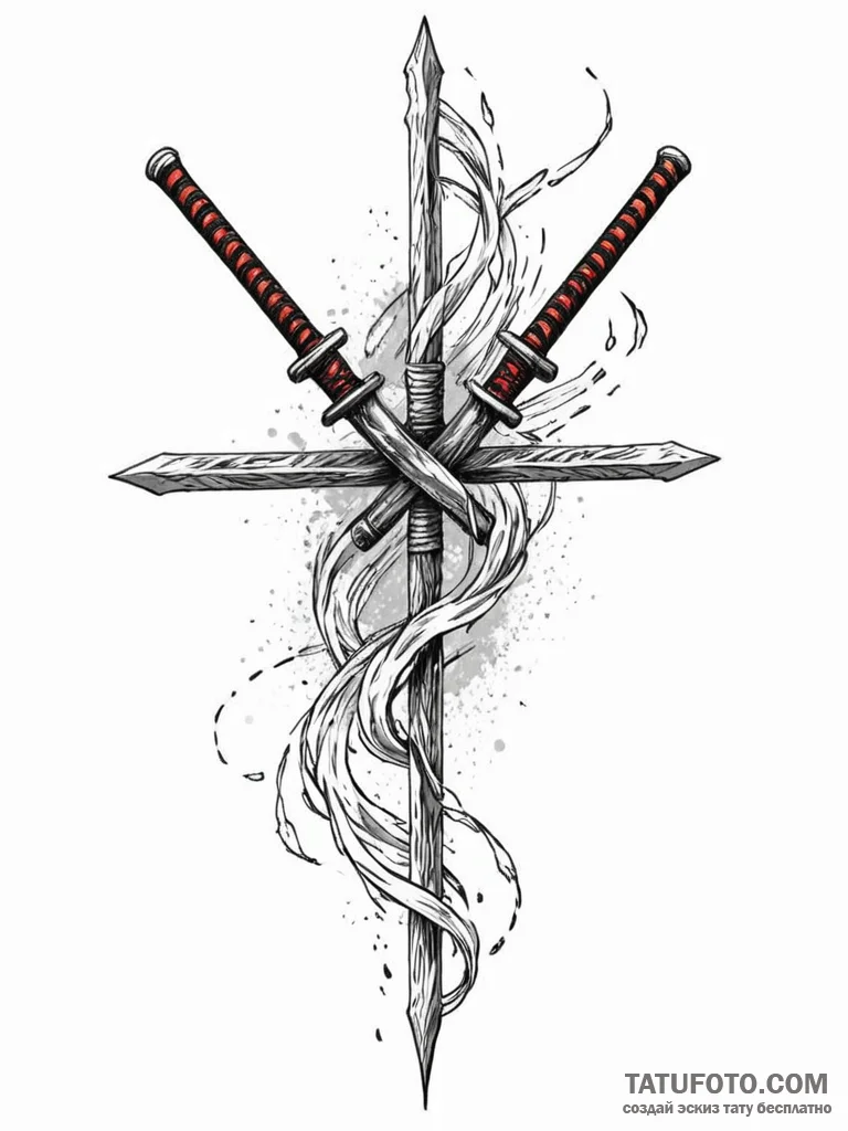 Katana entwined with spirit flame, concept ar... - эскиз тату (№1752536996_0, 14.07.2025 23:49) — Tatufoto.com