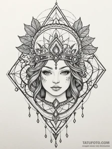 Jewel helm crowned in ivy, tattoo flash sheet... - эскиз тату (№1752537252_0, 14.07.2025 23:54) — Tatufoto.com
