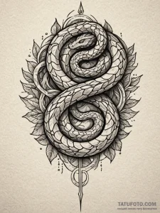 Engraved serpent wrapped in runes, tattoo lin... - эскиз тату (№1752537716_0, 15.07.2025 00:01) — Tatufoto.com