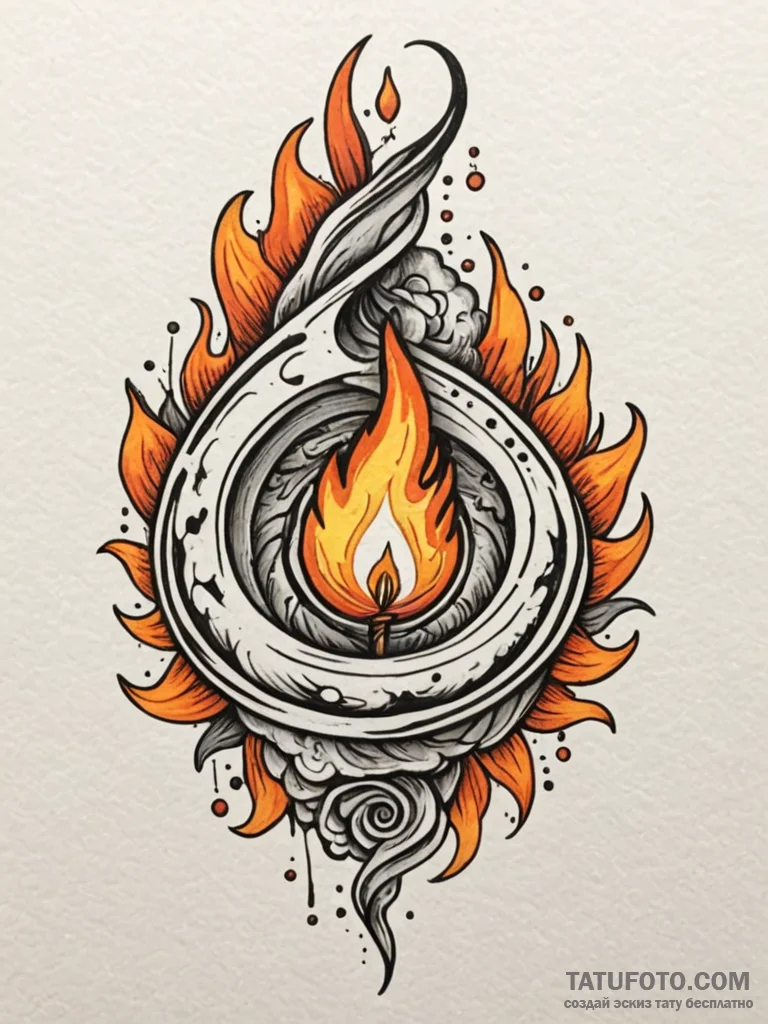 Cosmic flame spiraling upwards, tattoo flash... - эскиз тату (№1752537802_0, 15.07.2025 00:03) — Tatufoto.com