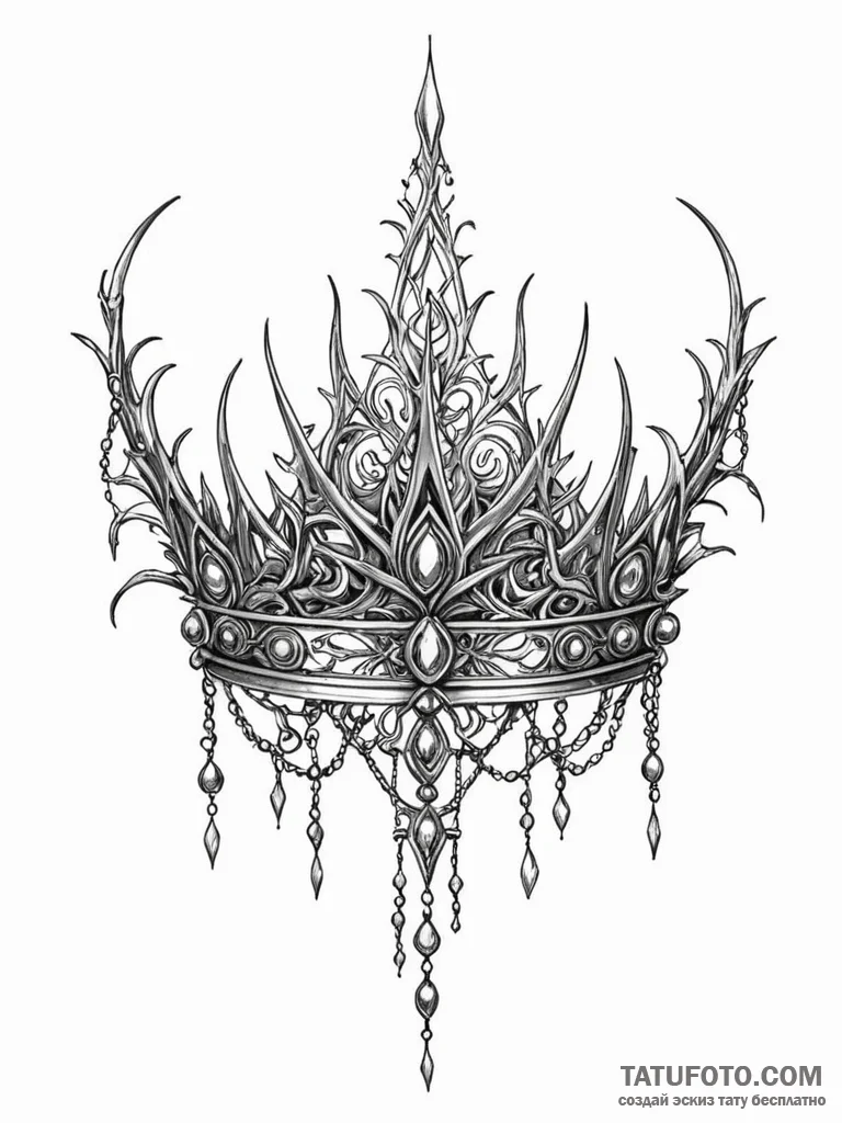 Black thorns consuming crown, tattoo sketch d... - эскиз тату (№1752537887_0, 15.07.2025 00:04) — Tatufoto.com