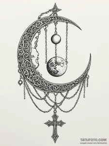 Etched chains holding moon fragment, concept... - эскиз тату (№1752538315_0, 15.07.2025 00:11) — Tatufoto.com