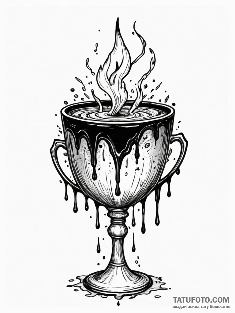 Chalice overflowing with liquid darkness, tat... - эскиз тату (№1752538400_0, 15.07.2025 00:13) — Tatufoto.com